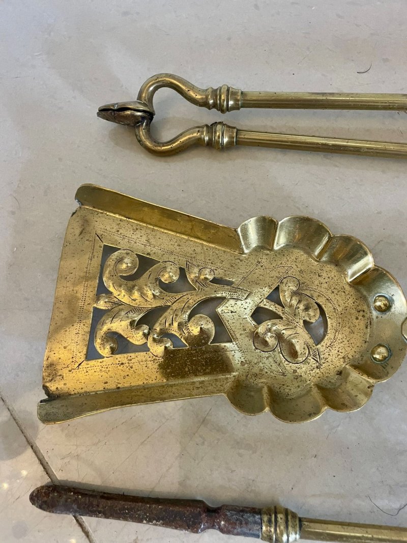 Set of Antique Victorian Quality Brass Fire Irons - Image 4